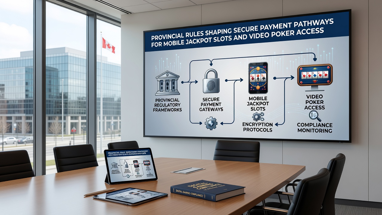 Mobile device interfaces displaying secure transaction pathways for regulated jackpot slots and video poker games
